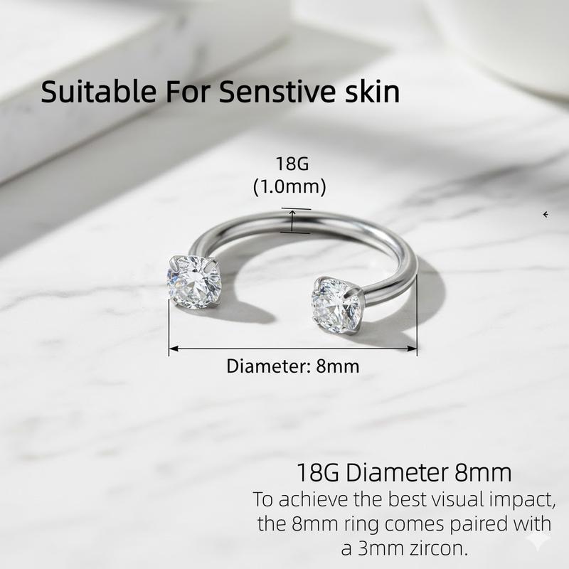 18G Horseshoe Nose Ring With Free Auxiliary Tool Ball Holder Included Internal Threaded 18G 8mm Hoops Piercing Jewelry
