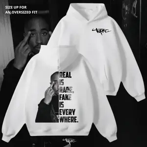 TuPac Hoodie, 2Pac Shirt, Real iz Rare, Retro Album Style Streetwear, Vintage Hip Hop Graphic HoodiE Style Top Cotton