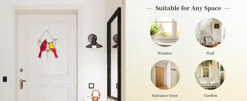 Bird Pattern Stained Glass Suncatcher, Christmas Gift for Bird Lovers, Hanging Indoor Window Decor with Suction Cup, Hangable Art Ornaments