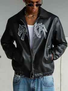 Bold Urban Statement Jacket with Retro Collar & Graphic Detailing