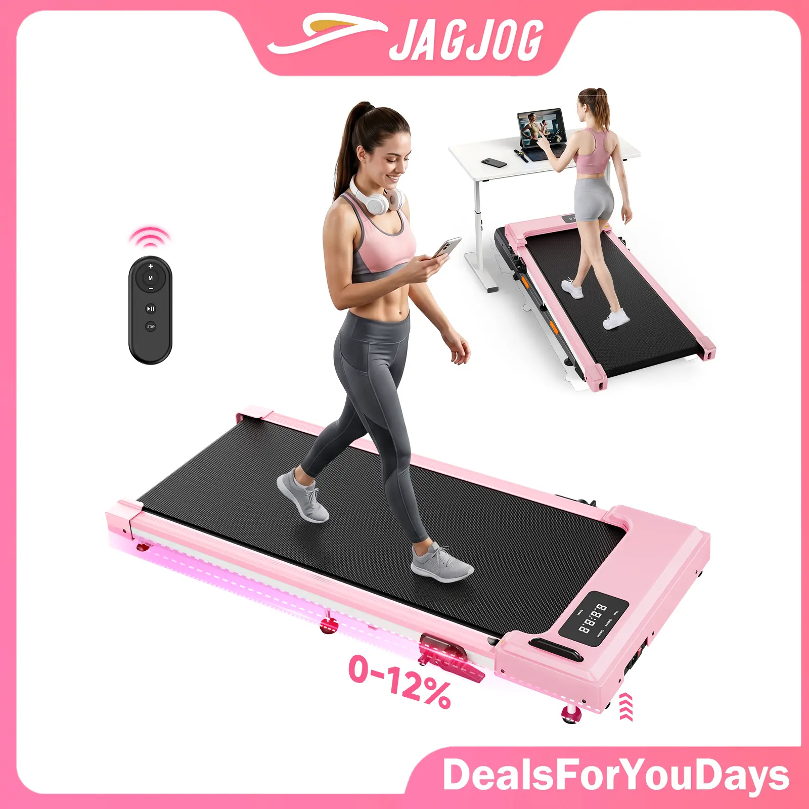【DealsForYouDays】Foldable Treadmill with 12% Incline,3.8MPH/7.5MPH,Low Noise Motor Walking Pad, 265lbs Weight Capacity, Remote Control & Wheels for Easy mobility, Dual Shock Absorption System Home Gym Equipment, Home Workout Equipment, Summerwins summerwi