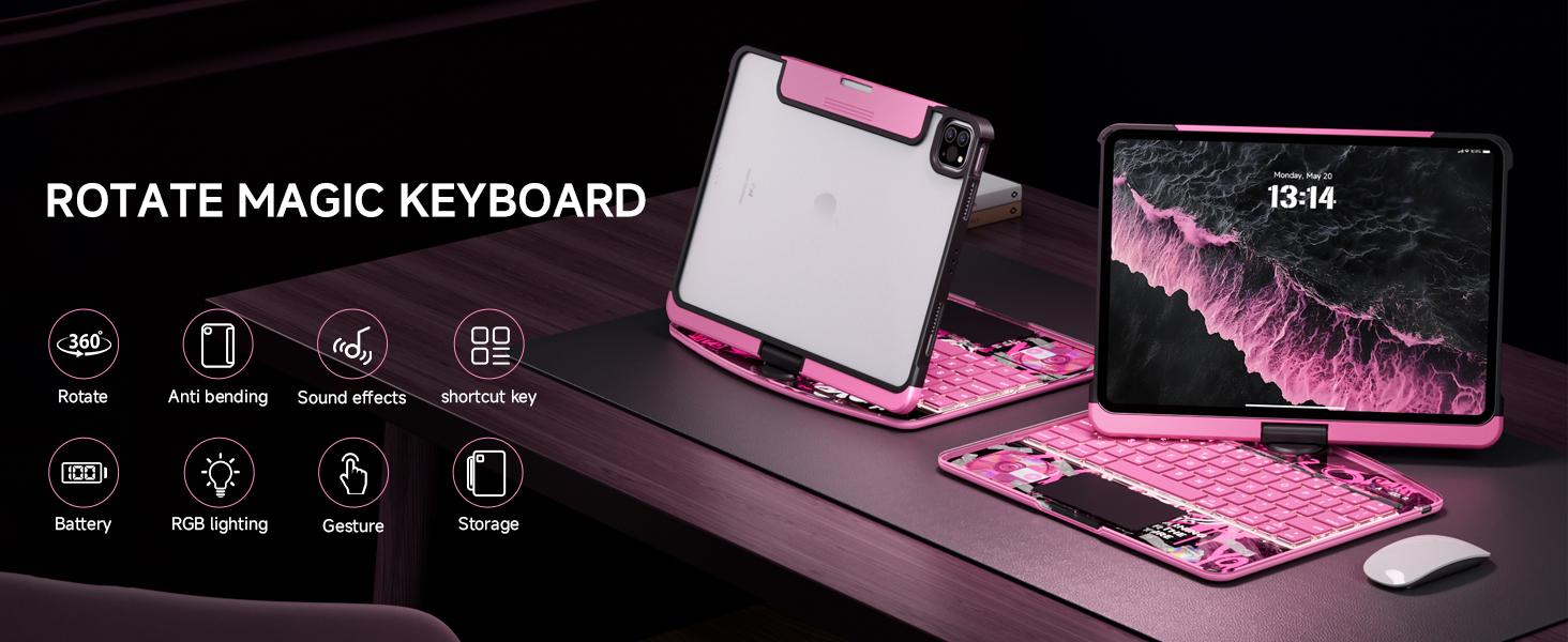 iPad Mini Case with Keyboard, 360° Rotating Design, 7-Color Backlit Keys, USB Rechargeable and Detachable Drawer Pencil Holder