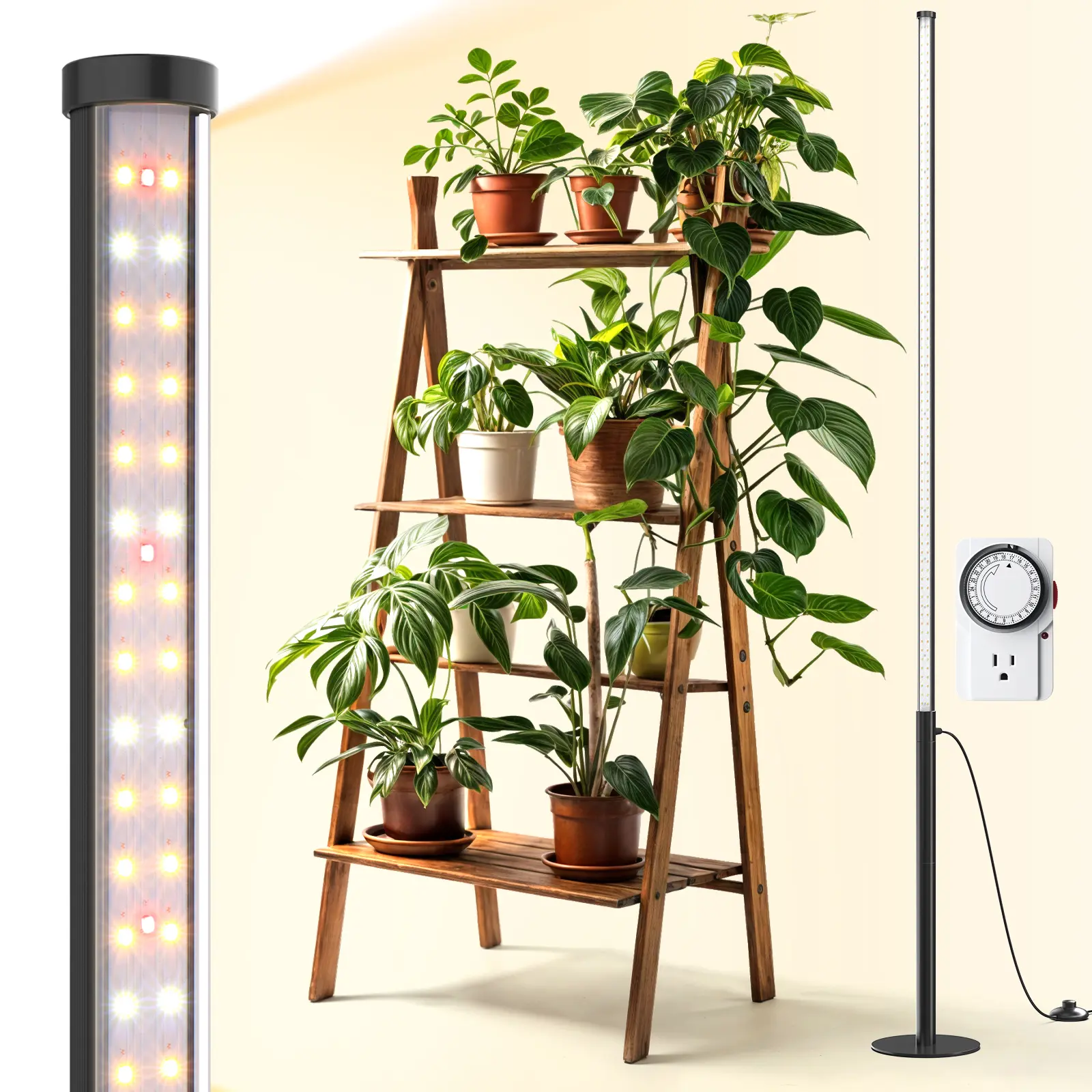 Barrina T10 Pro Timer-Built Vertical Stand Grow Lamp, 42W, 169 LEDs, Full Spectrum Light, Vertical Aluminum PC Body, 4FT-5.6FT Height Adjustment, Foot Switch, Cable, Lightweight, Red for Bloom, Coloring Effects, Indoor Greenhouses & Seed Starters Use,soho