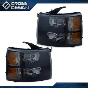 CROSSDESIGN Replacement Headlight Fit For 07-14 Chevy Silverado Black Housing Amber Corner