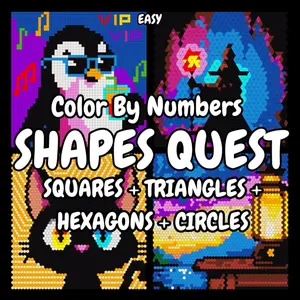 Color by Number for Adults: Shapes Quest Easy | Squares, Triangles, Hexagons, Circles: Mystery Mosaic Activity Book to Relax for Adults