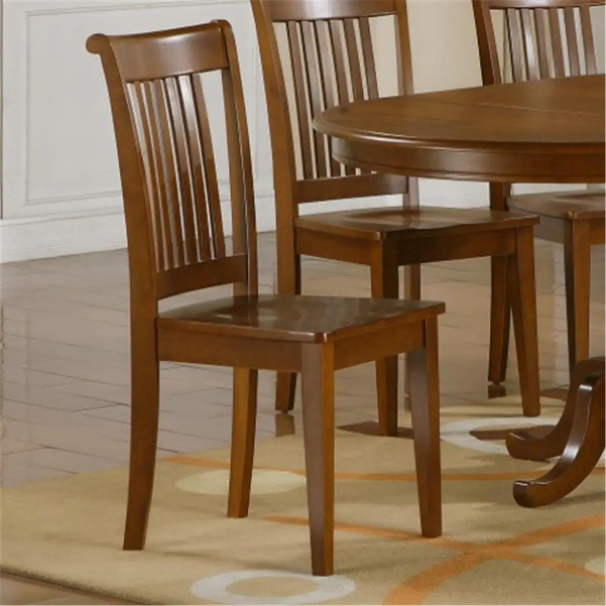 212 MAIN East West PC-SBR-W Portland Slat Back Armless Legged Outdoor Dining Chair - Saddle Brown, Ample Seat, Round Corners, Solid Wood Seat - Pack of 2, Armless Legged Chair