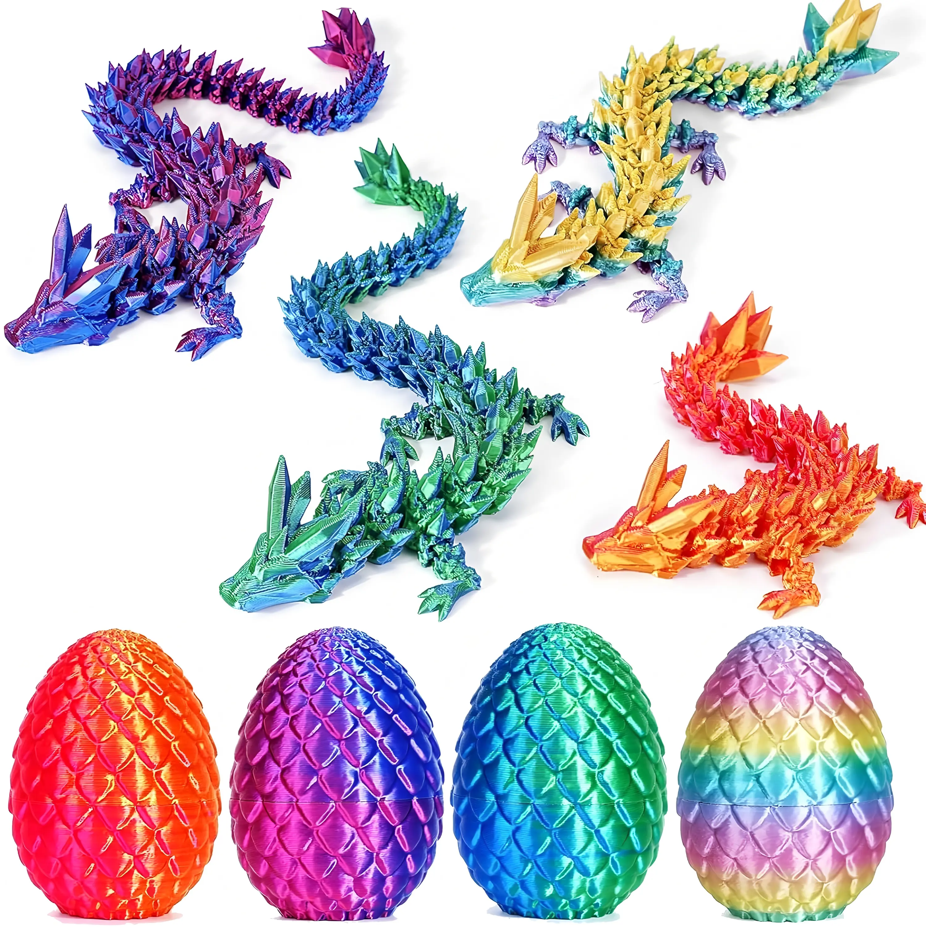 4-Pack 3D Printed Dragon Egg Statues Set with Vivid 3D Detail - Lightweight Fantasy Home Decor, Gift, Stocking Stuffer, Fantasy Gift Set, Unique Desktop Collectible