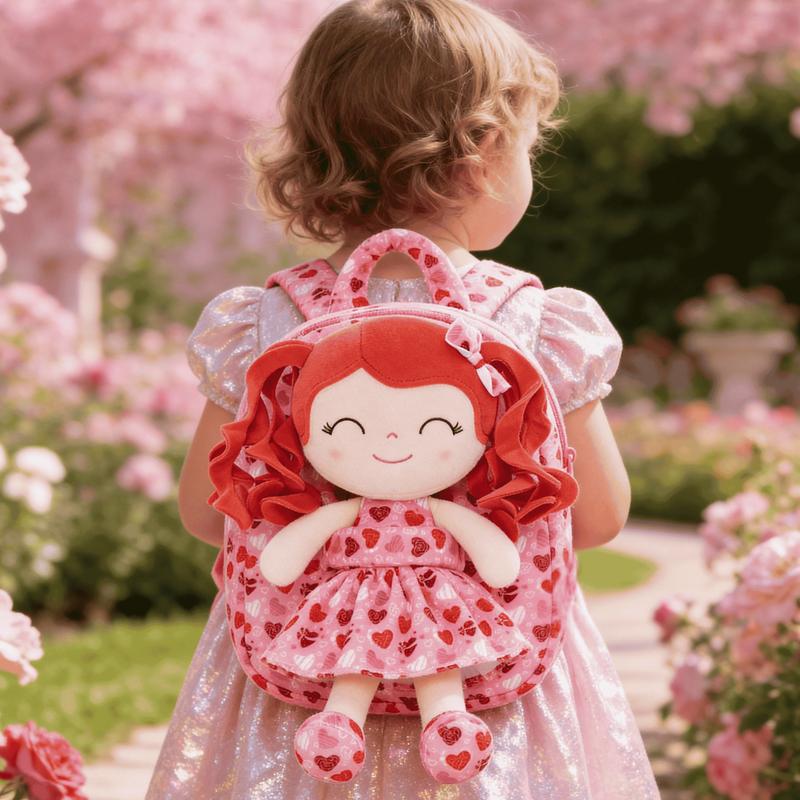 Gloveleya Valentine's Day Gift for Girls, Plush Doll Backpack with Detachable Soft Doll, 2-in-1 Toddler Toy Bag for Age 2-6, Birthday Gift for Little Girl, Pink Fairy Doll Nursery Bag