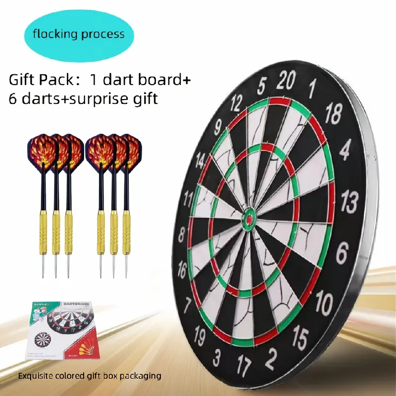 A 17-Inch Double-Sided Dartboard with a Flocked Surface, Comes with 6 Steel-Plastic Darts And 6 Brass-Plated Darts (18G), Ideal for Adult Leisure in Bars, Shopping Centers, Billiard Halls, And for Family Fun