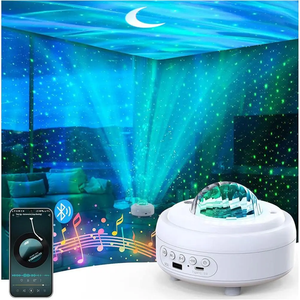 UFO Spaceship Projection Atmosphere Lamp, RGBW LED Star Night Light with Bluetooth Music Player, Dual Control, USB Drive Compatibility, 10W Low Power, Indoor Room Accessories, Novelty Lighting for Kids Gift, Rgbw Led Lights