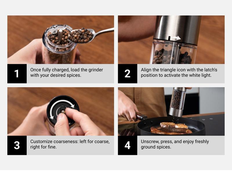 [Large Capacity and LED Light] Electric Salt and Pepper Grinder Set, 3.2oz Larger Rechargeable Automatic with 6 Adjustable Coarseness, Ground Cannon Shaker Peppermill, Black Friday and Christmas Gift