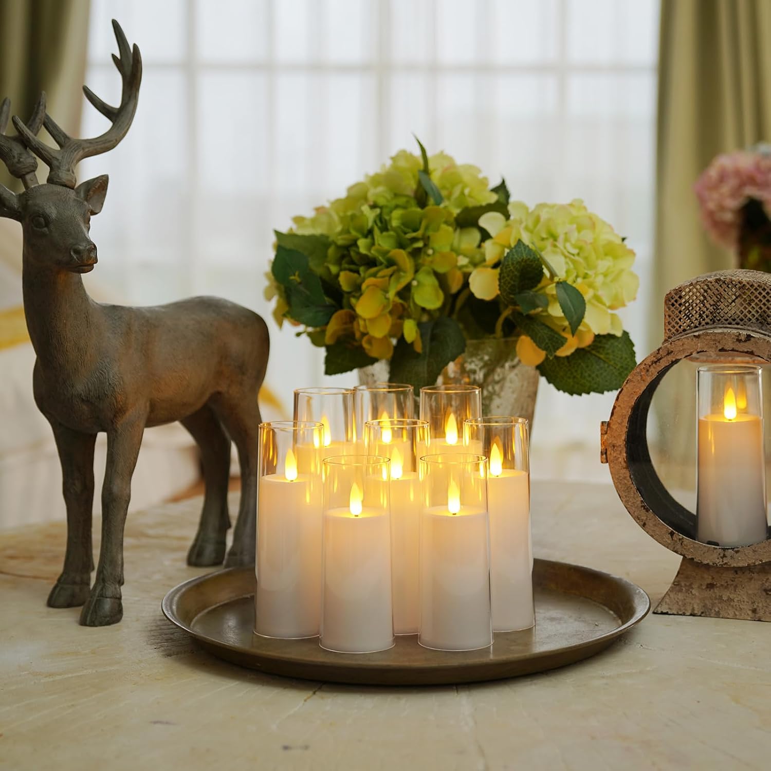 【Set of 9】Pure White Acrylic Flameless LED Candles, Battery Operated With Remote Control and Timer, Electric Fake Candles for Wedding, Home Decor, D2.2 xH 5" 6" 7"