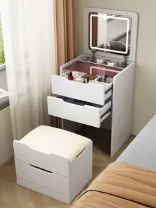 Elegant White Lady Vanity Table with Makeup Stool Small Dressing Table Space-saving Multi-functional for Makeup Office Work Study Teenage Use