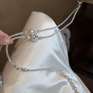 High-end White Love Beaded Mobile Phone Chain Wrist Beaded Lanyard Anti-fall Cellphone Strap Anti-lost Keychain Pendant Cross-body Strapable Smartphone Hanging Chain Pink Love Pendant