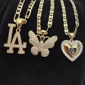 Butterfly Heart LA Necklace 14k Gold Plated CZ Charm Cute Designs
