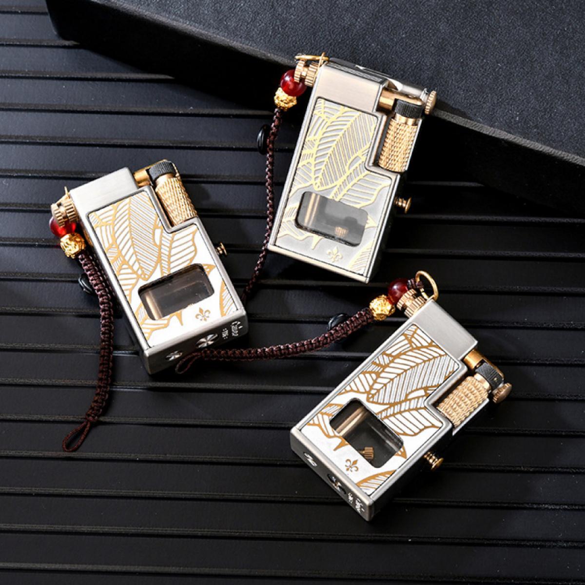 Elegant Vintage Liquid Lighter Full Metal Body Clear Oil Tank Durable Portable Igniter Perfect Gift For Father Him Men (Without Fuel)