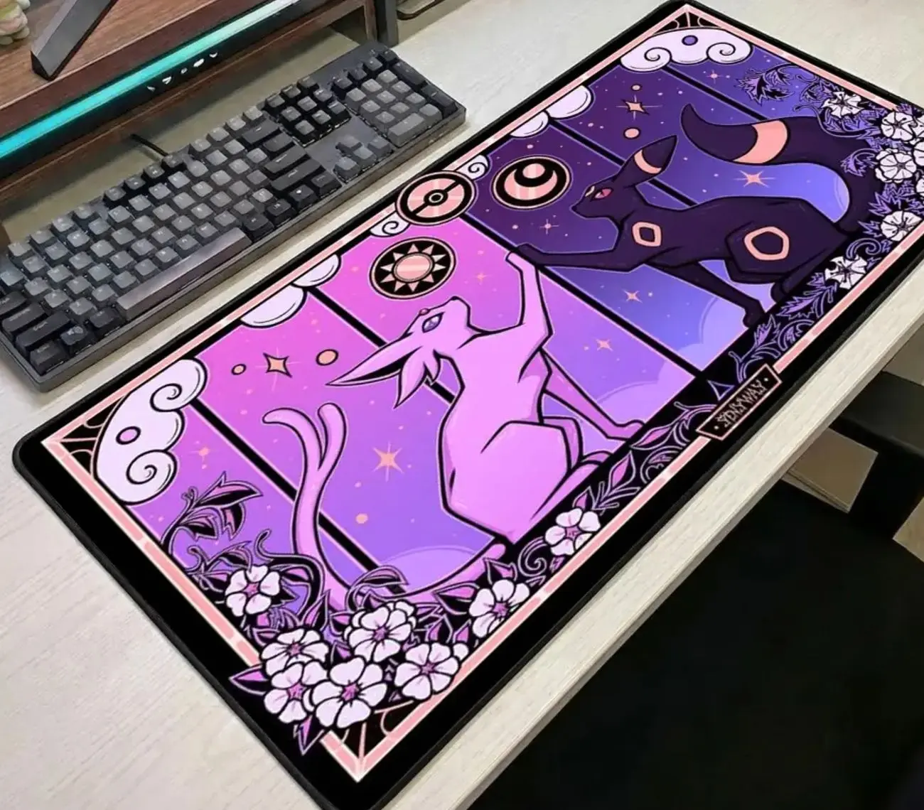 Mouse Pad Large Desk Mat Umbreon Espeon Mousepad Cute Purple Anime Desk Mat Gaming Desk Mat