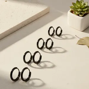 4 Pairs Stainless Steel Hoop Earrings | Hypoallergenic Silver Hoops 8–14mm for Men & Women