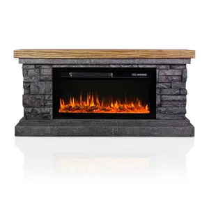 Afterglow Terrafab Indoor Smart Electric Fireplace, High Simulate Wood Shape Inside, 3-Level Adjustment Flame Brightness, Faux Stone Gray