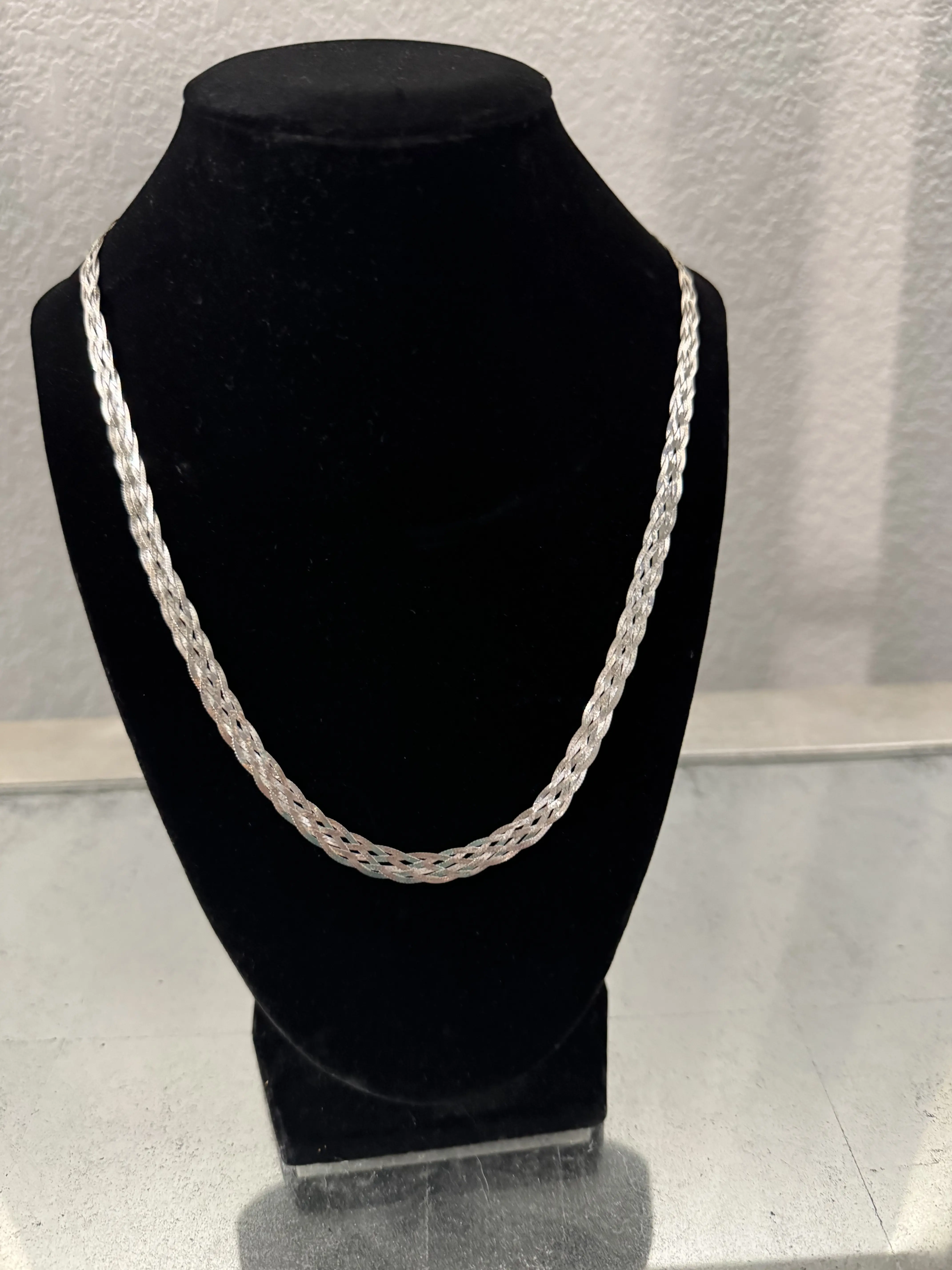 925 Sterling Silver Italian Braided Herringbone Chain Necklace | 20" | 8.7g | Made in Italy