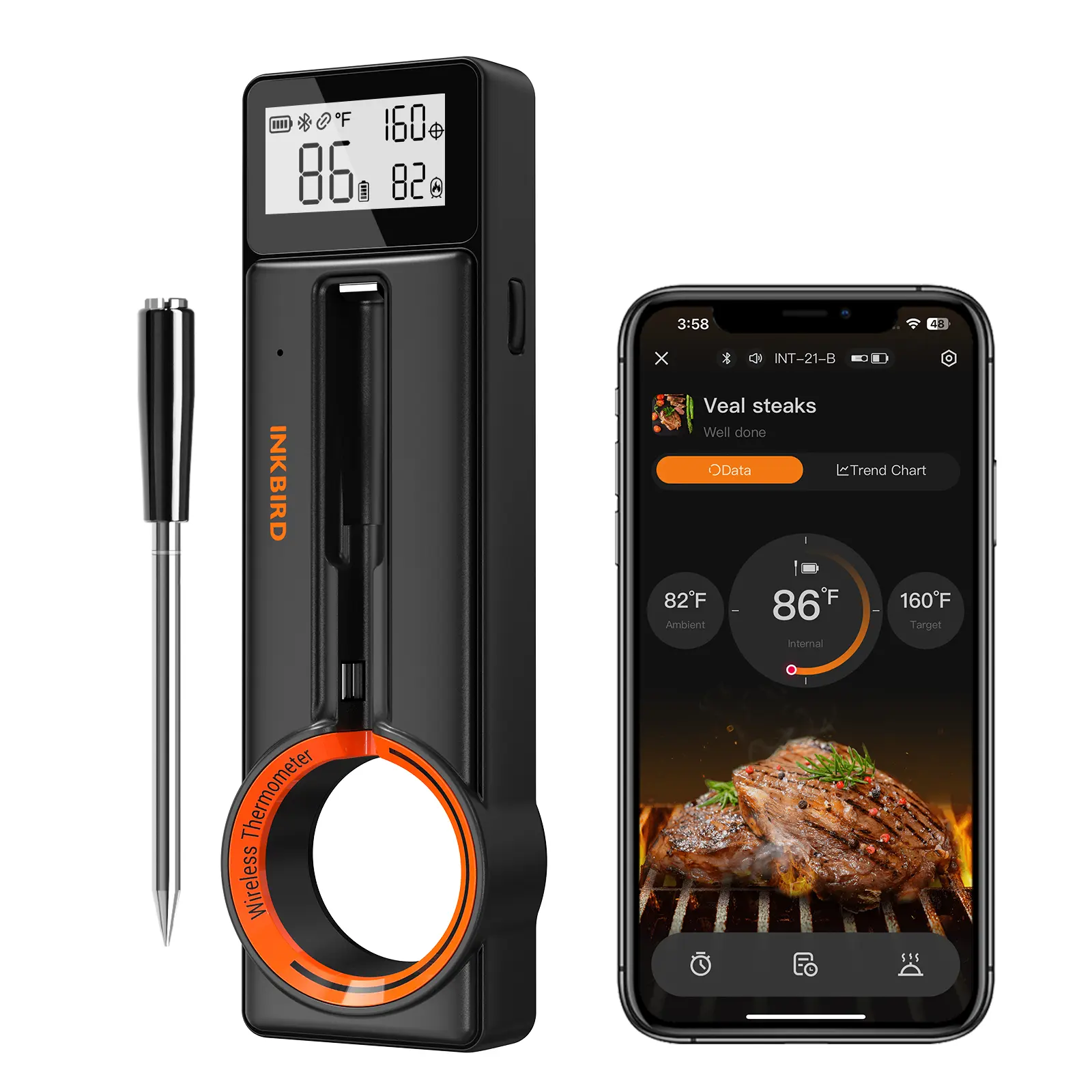 INKBIRD Wireless Digital Meat Thermometer  Waterproof Kitchen Gadgets,  Cooking & Outdoor BBQ Utensil with Temperature Alarmgifts for dad,gifts for him summerwins,home essentials