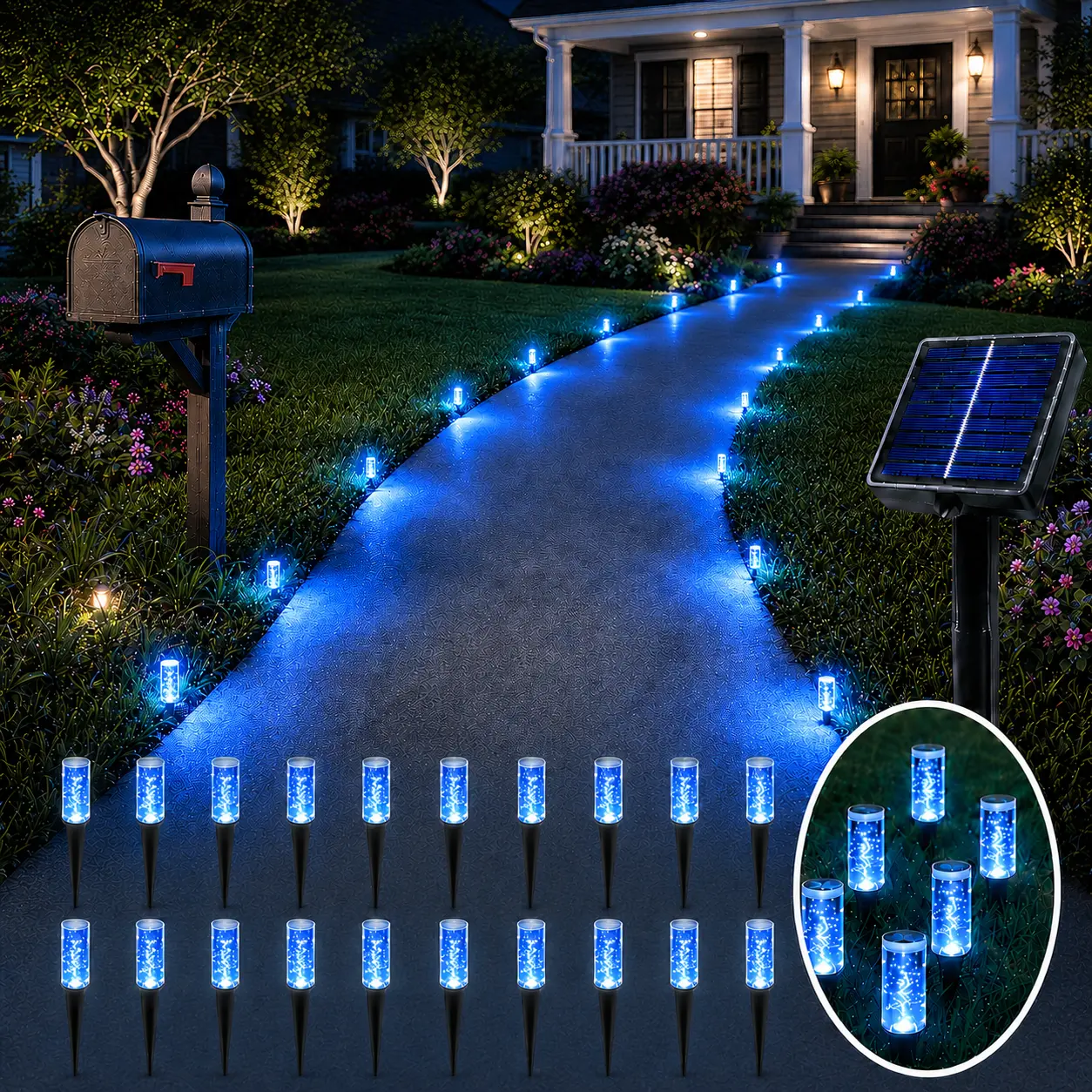 Set of 20 LED Solar Garden Stake Lights, Blue Bubble-Shaped Path Lights, IPX4 Waterproof Outdoor Garden Lights, Featuring 8 Lighting Modes, Suitable for Lawns, Sidewalks, Patios, Fences, and Garden Decor