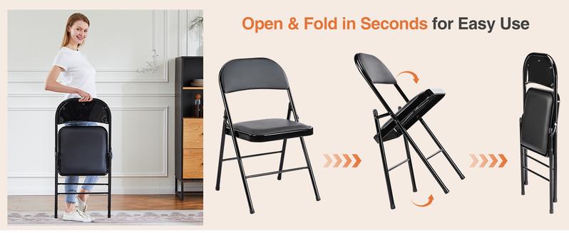 Leather Padded Folding Chairs, Sturdy Metal Foldable Chairs, Easy to Use and Store, Outdoor and Indoor, for Home, Office, Party, Comfy