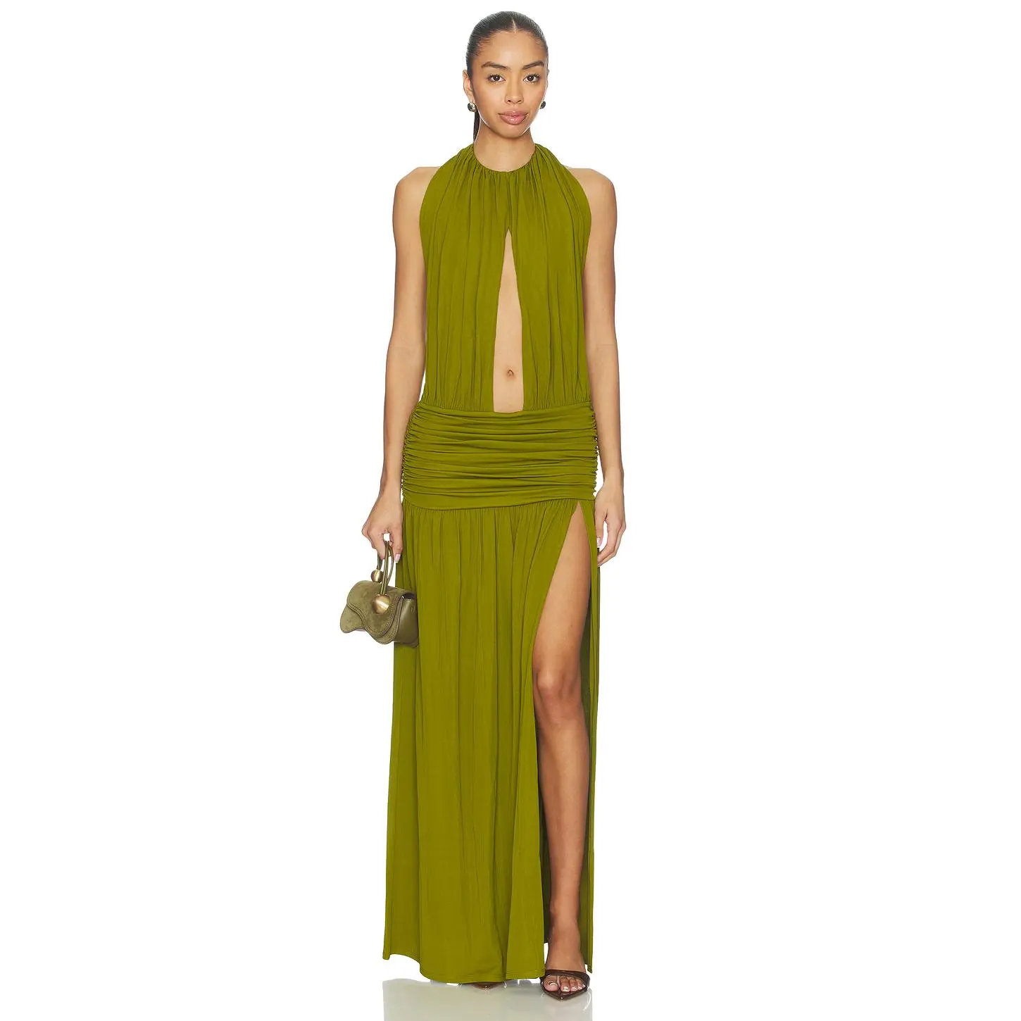 lovers friends green dress LISA NEON GREEN DRAPED LONG DRESS M