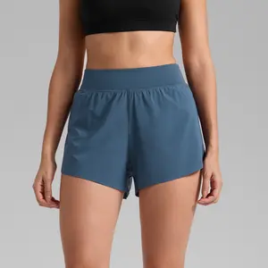 CRZ YOGA High Waisted Dolphin Athletic Running Shorts for Women 3" High Split Comfy Mesh Liner for Gym Workout Track