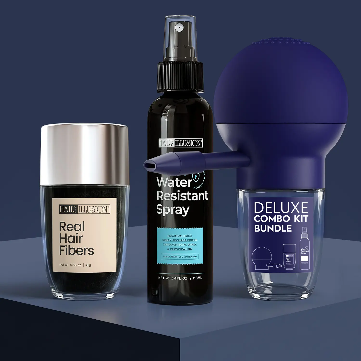 Hair Illusion 100% Real Hair Fibers Kit: 18g BLACK Fibers, Water Resistant Spray, New Applicator Instant Natural Hair Enhancement Non Synthetic