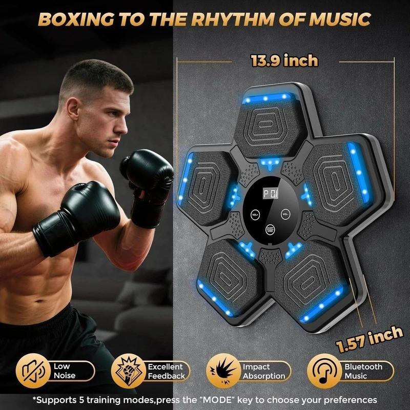 Smart Bluetooth Music Boxing Pad 13.9 inch Wall-Mounted Punch Training Machine with 9 Modes LED Lights Impact-Resistant Adult Fitness Equipment