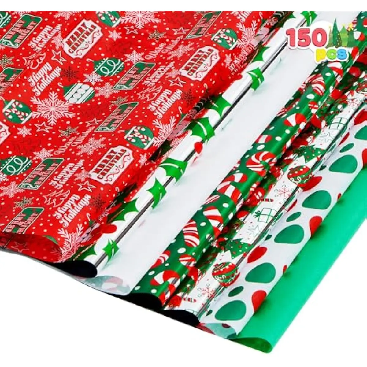 JOYIN 150 Sheets Tissue Paper Assortement Classic Christmas Design, present Wrap Paper, Accessory for Gift Boxes, Gift Wrapping Bags and Wine Bottles