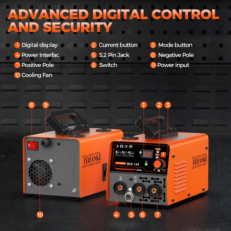 FEIFANKE MIG145Amini Welder,3-in-1 MIG/ARC/Lift TIG mig welder machine,110v IGBT Inverter synergic control ARC /MMA Welding Machine, protable LED Digtital Display Gasless Welding machine,For Repair Work &.DIY work