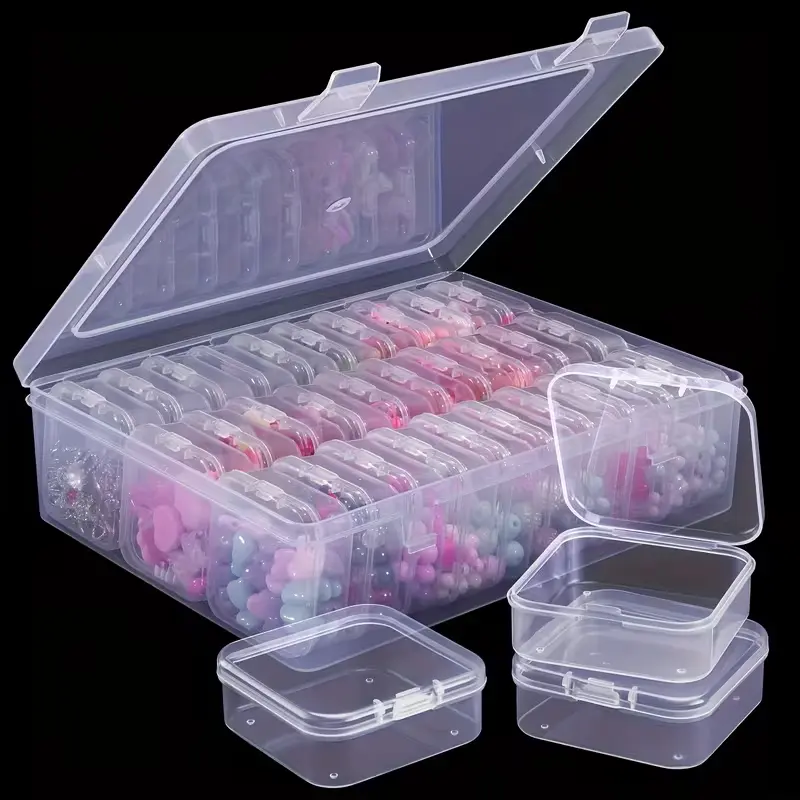 30 Compartments Clear Plastic Jewelry Organizer Box | Large Capacity Flip-Top Storage Case with Bonus Small Containers, Stackable Dustproof Organizer for Earrings, Rings, Necklaces, Pearls, and Craft Small Items, Jewelry Boxes