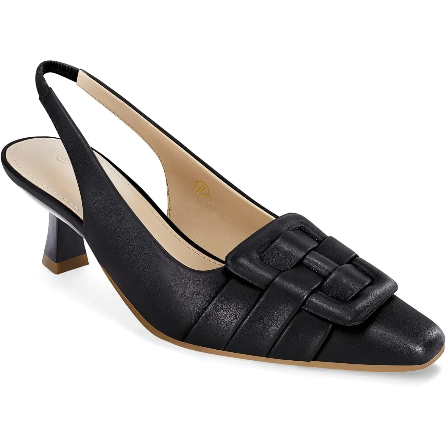 Coutgo Women's PU Black Pointed-Toe Slingback Kitten Heel Pumps - Low Comfortable Dress Heels for Women, Suitable for Party, Office, Kitten Heels For Women,back to school,back to school haul