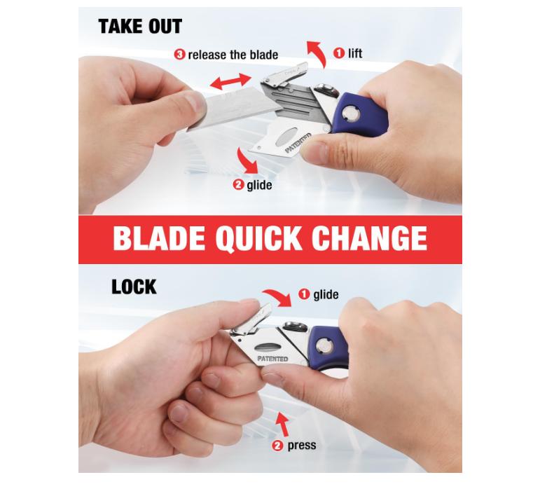 WORKPRO Folding Utility Knife, Quick-Change Box Cutter, Blade Storage in Handle with 5 Extra Blades Included