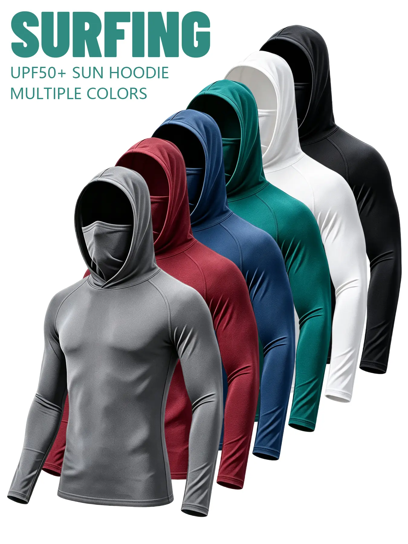 Men's  Compression Hoodies - Built-in Hood & Face Mask, Moisture-Wicking Dry Fit, Breathable Polyester Activewear Sweatshirts, Anti-Shrink, Full Head/Neck Sun Protection, Gym Daily Wear Athletic Fashion Tops, Machine Washable, All Seasons (J3 Pack)