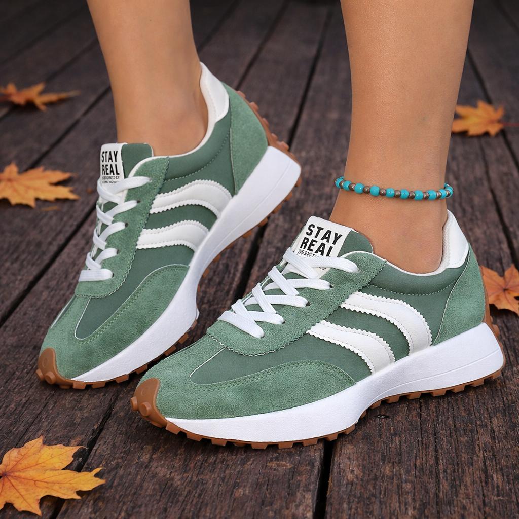 Women's Retro Color-Block Low-Top Sneakers - Breathable Fabric Upper, PU Cushioned Midsole & Wear-Resistant TPR Outsole - Lightweight and Comfortable for All Seasons - Modern Stylish Casual Shoes with Simple Design and Secure Lace-Up Closure.