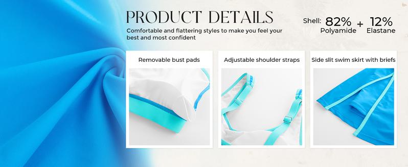 【S-2XL】Hanna Nikole Bikini Sets for Women Color Block Swimsuits with Side Slit Swim Skirt