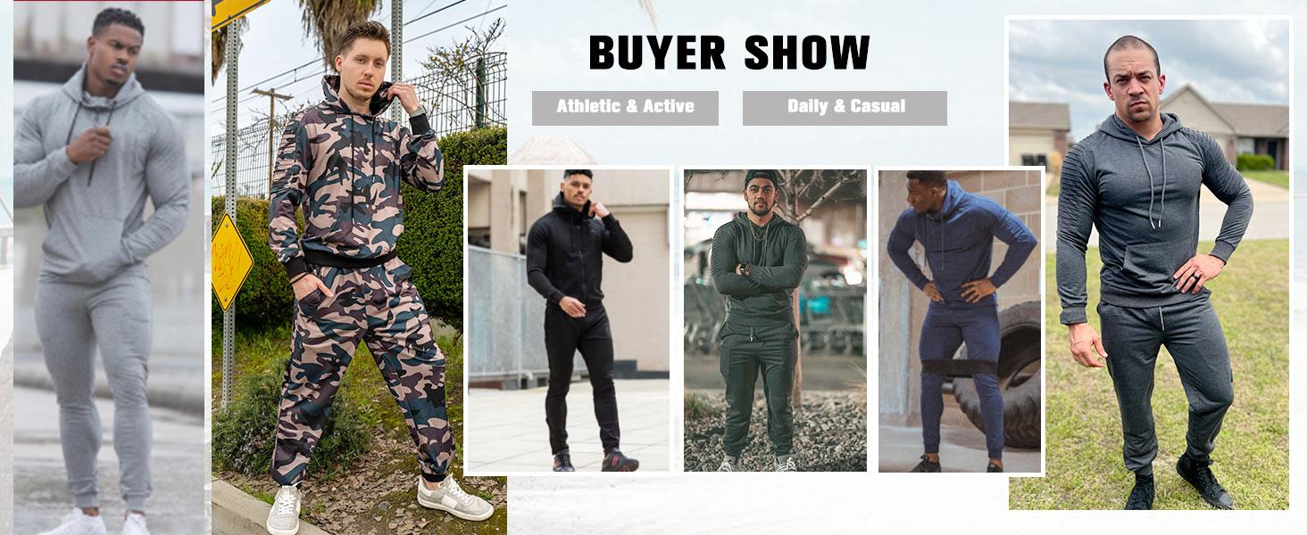 Coofandy Thin Men's Tracksuit 2 Piece Hoodie & Long Pants Set - Pleated Fabric, Kangaroo Pocket, Elastic Drawstring, Casual Jogging Athletic Suits