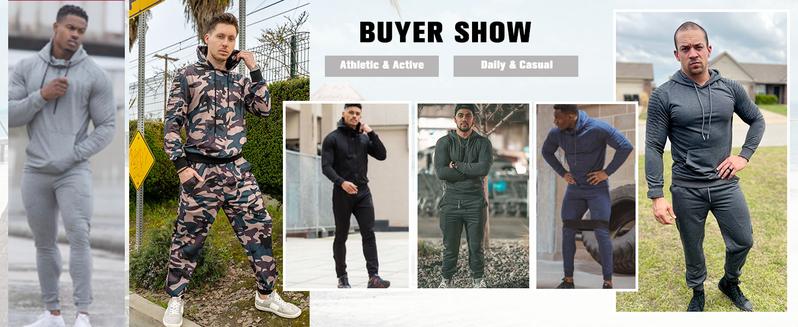 Coofandy Thin Men's Tracksuit 2 Piece Hoodie & Long Pants Set - Pleated Fabric, Kangaroo Pocket, Elastic Drawstring, Casual Jogging Athletic Suits