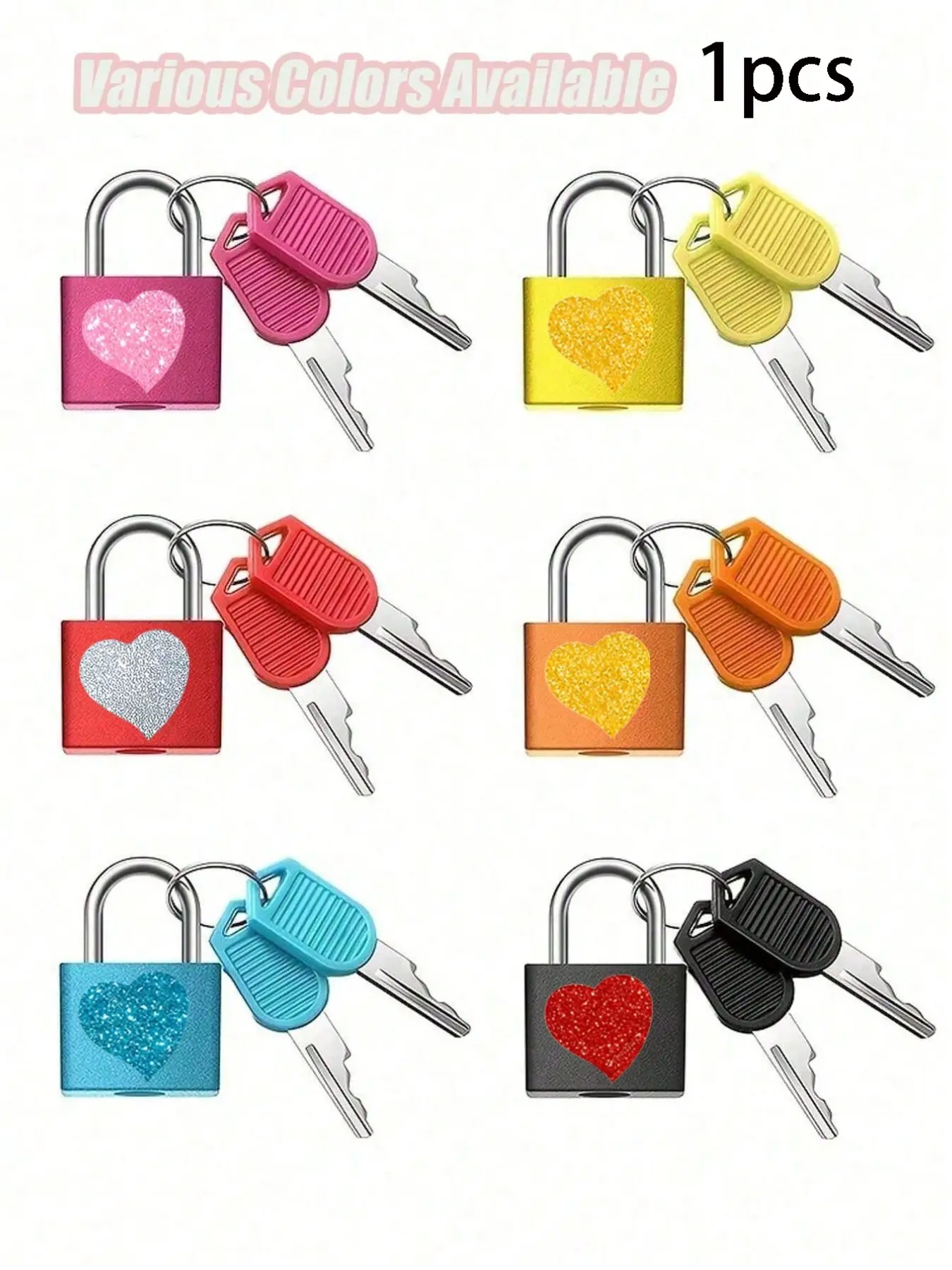 Colorful Heart-Shaped Plastic Luggage Lock, Zinc Alloy Mini Keyed Padlock, Ideal for Suitcases, Storage Cabinets, Travel Backpacks