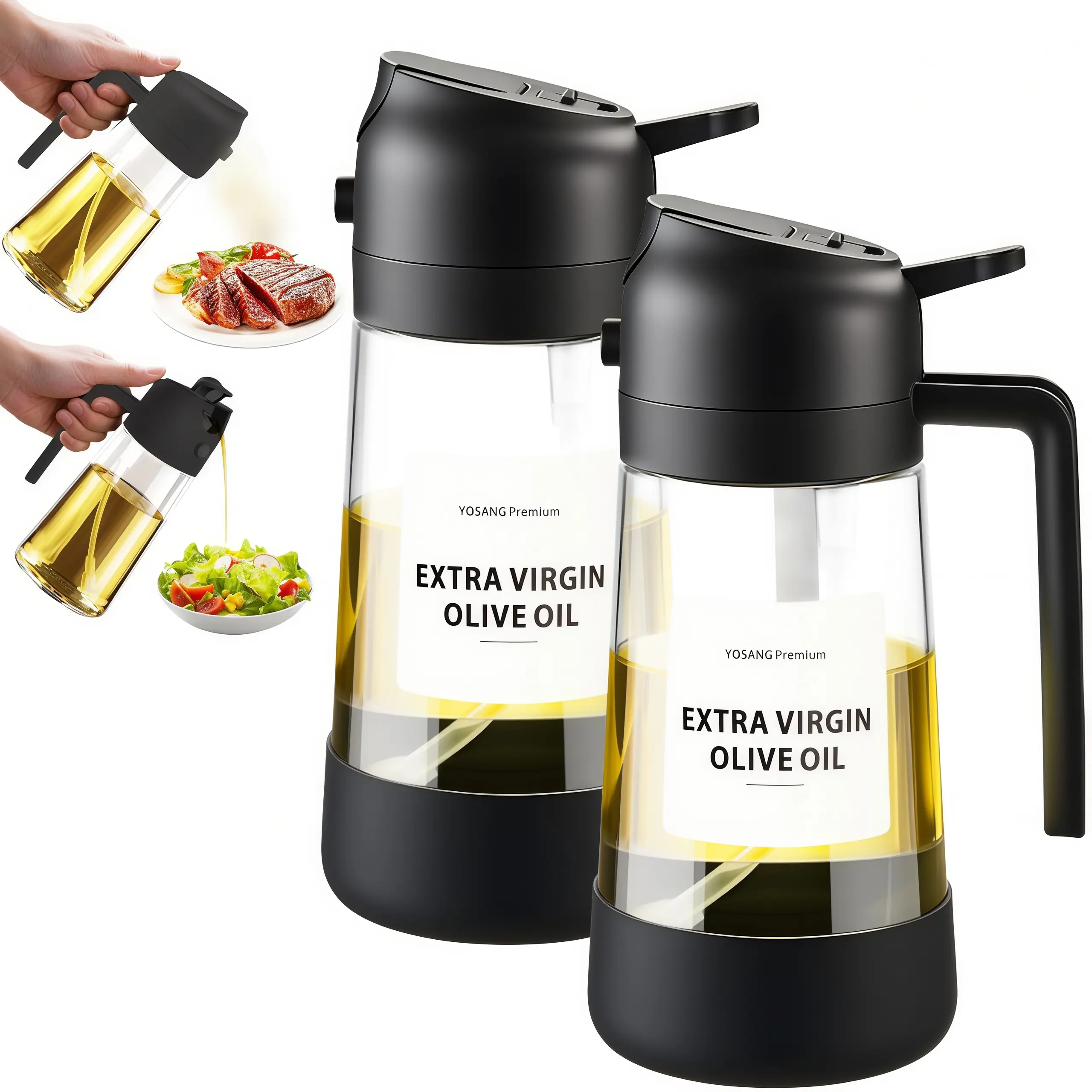 LMMAKE 2PCS 2-in-1 Sturdy Glass Oil Sprayers & Dispensers with Pump, Nozzle & Labels - Practical Kitchen Utensils, Air Fryer Accessories