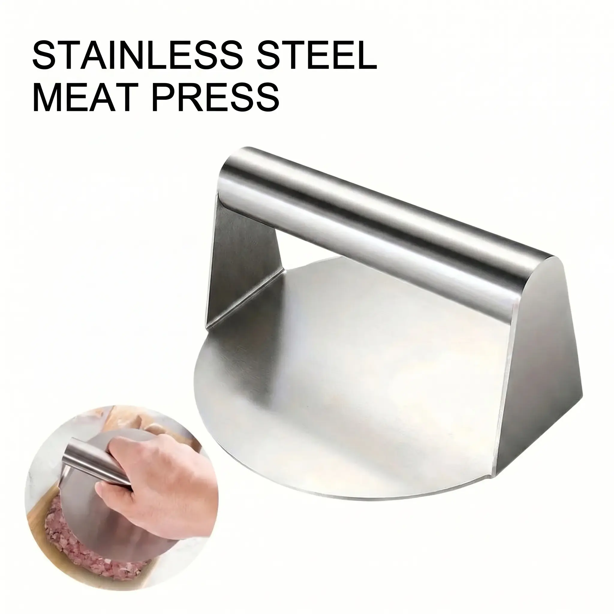 Stainless Steel Burger Press Meat Utensils, Non-Stick Hamburger Patty Maker with Ergonomic Handle & Flat Surface, Ideal for BBQ Home Kitchen Use-YY0