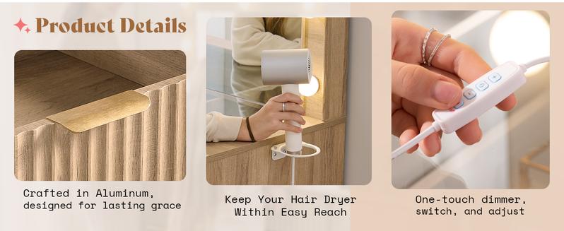 AMERLIFE 36.2/47.2" Fluted Vanity Desk with Mirror and Adjustable LED Lights, Large 4/7 Drawers Makeup Table with Glass Top and Charging Station for Women and Girls,,Best Gift Ideas/Christmas Gifts