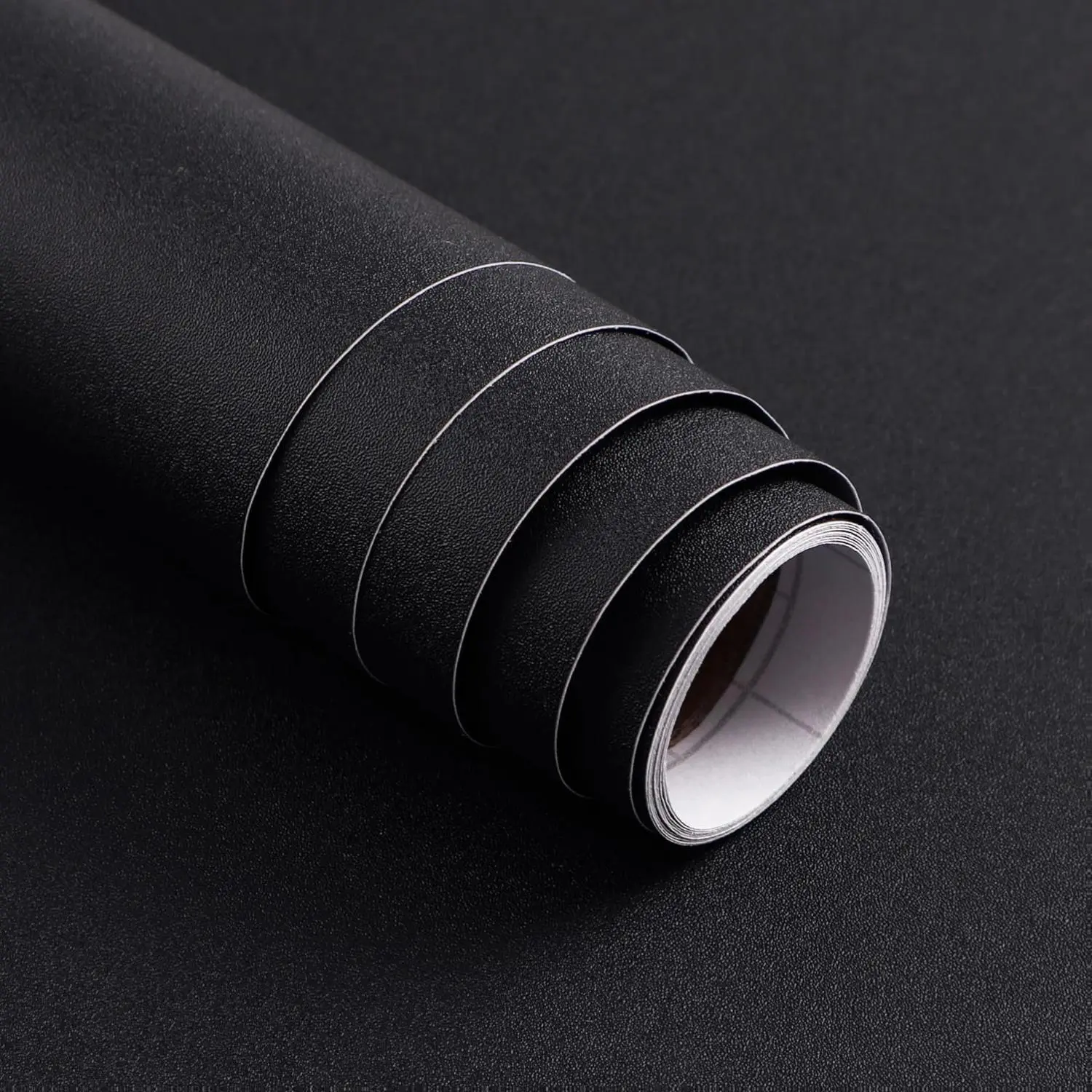 Matte Black Vinyl Peel and Stick Wallpaper (15.7in x 118in) - Eco-Friendly Thick Waterproof Indoor Contact Paper, Reusable for Bedroom, Bathroom, Room Decor, Long-Lasting Durability