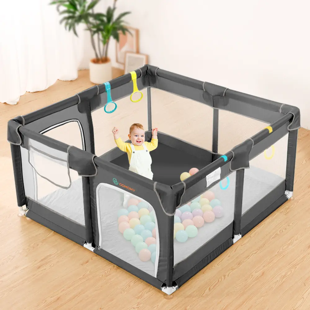 BIOBY Portable Baby Playpen, 50x50x27 inch, Small Baby Play Pens, Portable Soft Mesh Sturdy Pipe Ample Space for abies and Toddler, Full Mesh Design, Indoor & Outdoor Kids Activity Center, Portable Travel Design, Dark Grey, Mother's Day Gift, dealsforyou