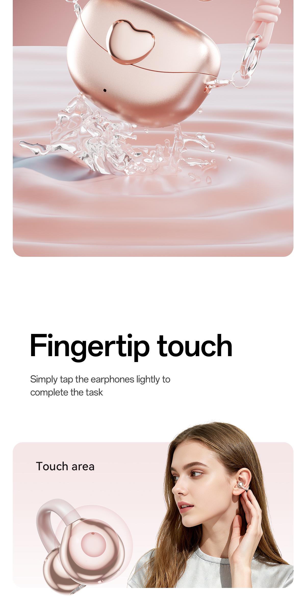 CHENRUIDA M106 Women's Headphones with Dynamic Stereo Earbuds ENC Call Noise Reduction IPX7 Waterproof 360° Panoramic Sound Ear Clip Earphones Comfortable Fit pink head phones