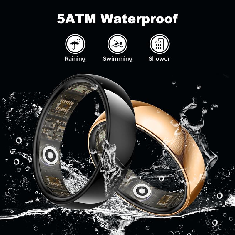 【R1】MIRO Ultra-thin Smart Ring - 5ATM Waterproof, Long Battery Life, Multisport Modes, Sleep Monitor, Remote Photo Control, GPS Smartwatch, Brown, Wearable Fitness Tracker
