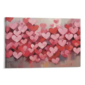 Cute Pink Heart Valentine’s Day Canvas Wall Art, Wall Art Canvas with Romantic Pictures for Bedroom Wall, Ideal Valentine Day Artwork for Home Office Wall Decor